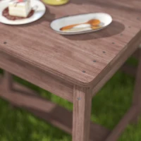 Qaba Outdoor Wooden Kids Picnic Table & Bench Set with Cushions and Umbrella, for Patio, Garden, Navy Blue(m-9)