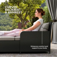 Outsunny Rattan Outdoor Daybed, Sunbed Loveseat with Soft Cushions, 4 Pillows, Curved Backrest & Armrest, Light Grey(m-4)