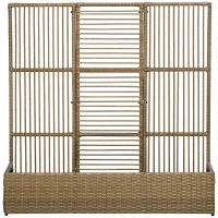 Outsunny Raised Garden Bed with Lattice Trellis, Rattan Outdoor Planter with Storage for Garden, Patio, Balcony, Sand Brown(m-2)