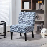 HOMCOM Armless Accent Chair for Bedroom, Upholstered Slipper Side Chair for Living Room with Wood Legs, Blue(m-8)