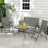 Outsunny Outdoor 4 Pieces Patio Furniture Set, Garden Set with Two Foldable Armchairs, a Loveseat & Glass Top Table, Mixed Brown(m-8)