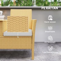 Outsunny Patio Sofa Wicker Loveseat with Built-in Flip-Top Coffee Table and Cushions for Balcony, Garden, Lawn, Backyard, Khaki(m-6)