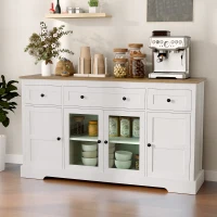HOMCOM Sideboard Buffet Cabinet with Storage, Coffee Bar Cabinet with Glass Doors and Adjustable Shelves, Distressed White(m-1)