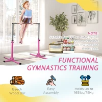 Soozier Professional Gymnastics Bar for Kids, Toddler Home Gymnastics Equipment with 13-level Adjustable Height, Pink(m-5)