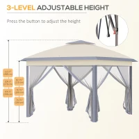 Outsunny 11' x 11' Pop Up Canopy, Double Roof Foldable Canopy Tent with Zipper Mesh Sidewalls, Height Adjustable and Carrying Bag, Event Tent for Patio Garden Backyard, Beige(m-6)