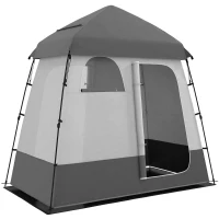 Outsunny Two Room Pop Up Shower Tent with Shower Bag, Floor and Carry Bag, Dark Gray(m-12)