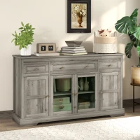 HOMCOM Sideboard Buffet Cabinet with Storage, Coffee Bar Cabinet with Glass Doors and Adjustable Shelves, Weathered Grey Oak(m-9)