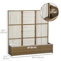 Outsunny Raised Garden Bed with Lattice Trellis, Rattan Outdoor Planter with Storage for Garden, Patio, Balcony, Sand Brown(m-3)