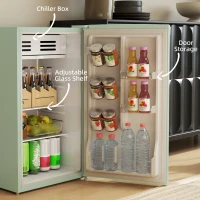 HOMCOM Retro Mini Fridge, 3.1 Cu. Ft Single Door Compact Refrigerator with Adjustable Thermostat, 2 Glass Shelves, Green(m-7)