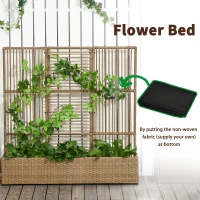 Outsunny Raised Garden Bed with Lattice Trellis, Rattan Outdoor Planter with Storage for Garden, Patio, Balcony, Sand Brown(m-7)