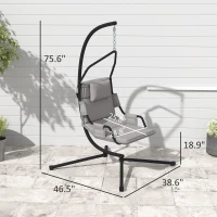 Outsunny Hammock Chair with Stand and PA Coating Cushion, Hanging Swing Chair with Steel Frame for Indoor and Outdoor, Gray(m-3)
