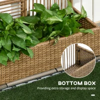 Outsunny Raised Garden Bed with Lattice Trellis, Rattan Outdoor Planter with Storage for Garden, Patio, Balcony, Sand Brown(m-5)