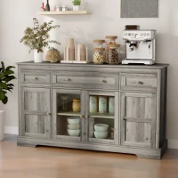 HOMCOM Sideboard Buffet Cabinet with Storage, Coffee Bar Cabinet with Glass Doors and Adjustable Shelves, Weathered Grey Oak(m-1)