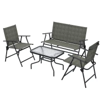 Outsunny Outdoor 4 Pieces Patio Furniture Set, Garden Set with Two Foldable Armchairs, a Loveseat & Glass Top Table, Mixed Brown(m-2)