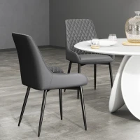 HOMCOM Upholstered Kitchen Chairs, Modern Dining Chairs Set of 2 with Diamond Tufting and Steel Legs for Dining Room, Grey(m-10)