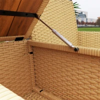 Outsunny Patio Sofa Wicker Loveseat with Built-in Flip-Top Coffee Table and Cushions for Balcony, Garden, Lawn, Backyard, Khaki(m-9)