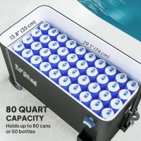 Outsunny 80-Qt Outdoor Patio Cooler Cart, Rolling Ice Chest with Adjustable Handle, Wheels, Bottle Opener, Drainage, Outdoor Beverage Cooler Bar Cart for Party BBQ Camping, Black(m-4)