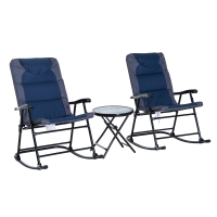 Outsunny 3 Piece Outdoor Folding Rocking Chair and Table Set - Blue and Gray