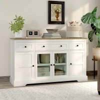 HOMCOM Sideboard Buffet Cabinet with Storage, Coffee Bar Cabinet with Glass Doors and Adjustable Shelves, Distressed White(m-8)