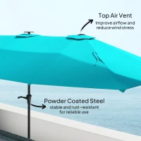 Outsunny 13ft Double-Sided Market Umbrella, Large Patio Umbrella with Solar Lights, Crank Handle for Garden, Pool, Yard, Blue(m-8)