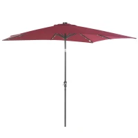 Outsunny 9' x 7' Solar Umbrella, LED Lighted Patio Umbrella for Table or Base with Tilt & Crank, Outdoor Umbrella for Garden, Deck, Backyard, Pool, Beach, Wine Red(m-1)