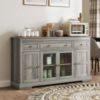 HOMCOM Sideboard Buffet Cabinet with Storage, Coffee Bar Cabinet with Glass Doors and Adjustable Shelves, Weathered Grey Oak(m-8)