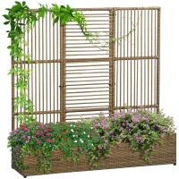Outsunny Raised Garden Bed with Lattice Trellis, Rattan Outdoor Planter with Storage for Garden, Patio, Balcony, Sand Brown(m-11)