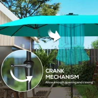 Outsunny 13ft Double-Sided Market Umbrella, Large Patio Umbrella with Solar Lights, Crank Handle for Garden, Pool, Yard, Blue(m-7)