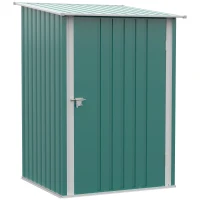 Outsunny 3.3' x 3.4' Lean-to Garden Storage Shed, Outdoor Galvanized Steel Tool House with Lockable Door for Patio Green(m-11)