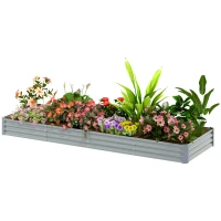 Outsunny 12 x 4 x 1ft Galvanized Raised Garden Bed, Reinforced Outdoor Planter Box with Open Bottom, Silver(m-2)