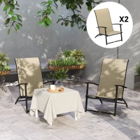 Outsunny Set of 2 Outdoor Dining Chairs with High Back, Armrests, Folding Patio Chairs for Patio, Lawn, Camping, Beige(m-7)