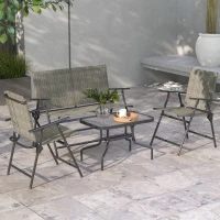 Outsunny Outdoor 4 Pieces Patio Furniture Set, Garden Set with Two Foldable Armchairs, a Loveseat & Glass Top Table, Mixed Brown(m-1)