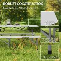 Outsunny 6FT 3 PCS Portable Camping Table and Chairs, Folding Picnic Table Bench Set with Carrying Handles for BBQ, Party, White(m-4)