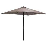 Outsunny 9' x 7' Outdoor Patio Solar Umbrella with Crank, Solar LED Lights, Tilting, Push-Button for Deck, Pool and Lawn, Tan(m-1)