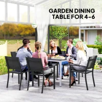 Outsunny Outdoor Dining Table for 4-6 with Easy Maintenance Slatted Top, Rust-Resistant Aluminium Frame, Black(m-5)