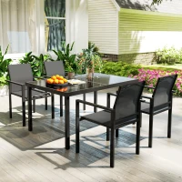 Outsunny 5 Piece Patio Dining Set with 4 Stackable Chairs, Tempered Glass Top, Rust-Resistant Metal Frame(m-8)
