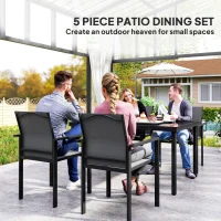 Outsunny 5 Piece Patio Dining Set with 4 Stackable Chairs, Tempered Glass Top, Rust-Resistant Metal Frame(m-4)
