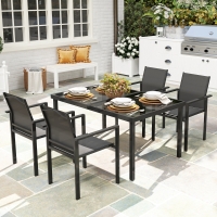 Outsunny 5 Piece Patio Dining Set with 4 Stackable Chairs, Tempered Glass Top, Rust-Resistant Metal Frame