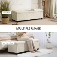 HOMCOM 47 Inches Storage Ottoman Bench, Foot Rest with Legs, End of Bed Bench, Corduroy Storage Chest for Living Room, Beige(m-6)
