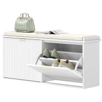 HOMCOM Entryway Bench with Padded Seat and Flip-Drawers, Holds up to 529lbs, Shoe Storage Bench for 10 Pairs of Shoes, White(m-2)