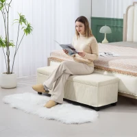 HOMCOM 47 Inches Storage Ottoman Bench, Foot Rest with Legs, End of Bed Bench, Corduroy Storage Chest for Living Room, Beige(m-2)