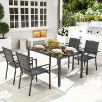 Outsunny 5 Piece Outdoor Dining Set w/ 4 Stackable Chairs, Rectangle Table, Tempered Glass Top, Steel Frame, Black(m-1)