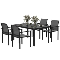 Outsunny 5 Piece Patio Dining Set with 4 Stackable Chairs, Tempered Glass Top, Rust-Resistant Metal Frame(m-2)