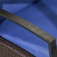 Outsunny Outdoor Rattan Recliner Chair, Wicker Reclining Chair with Adjustable Back Retractable Footrest Cushion Dark Blue(m-7)