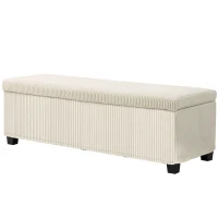 HOMCOM 47 Inches Storage Ottoman Bench, Foot Rest with Legs, End of Bed Bench, Corduroy Storage Chest for Living Room, Beige(m-1)