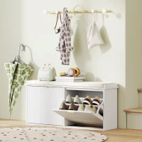 HOMCOM Entryway Bench with Padded Seat and Flip-Drawers, Holds up to 529lbs, Shoe Storage Bench for 10 Pairs of Shoes, White(m-8)