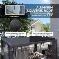 Outsunny 10' x 13' Outdoor Retractable Pergola w/ Sun Shade Louvered Top, Pergola w/ Canopy, Curtains, Netting, Dark Gray(m-4)