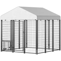 PawHut 5.9' x 5.9' x 6' Outdoor Dog Kennel with Roof, Rotating & 4-Level Adjustable Bowls(m-1)
