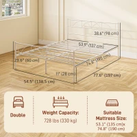 HOMCOM Metal Full Platform Bed Frame with Headboard, Steel Slat Support, Underbed Storage, No Box Spring Needed, Easy Assembly(m-3)