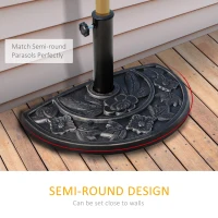 Outsunny 20lbs Half Round Patio Umbrella Base Outdoor Decorative Resin Parasol Stand Holder for Φ1.5", Φ1.9" Pole, for Lawn, Deck, Backyard, Garden, Black(m-5)